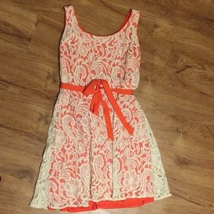 Orange dress with white lace